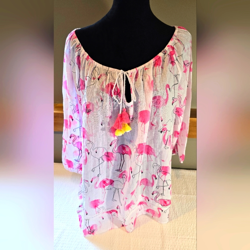 Rafaella Flamingo Top Boho 2X